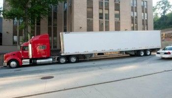 One of the big rigs arrives at the venue. All of the equipment is transported in five rigs like this. (Photo: Michael Drazdzinski)