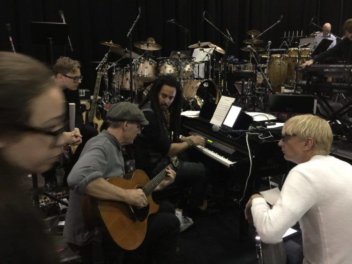 Rehearsing with Jared Scharff, pianist Nicholas Rolfe and Will Lee. (Photo: Ellyn Kusmin)
