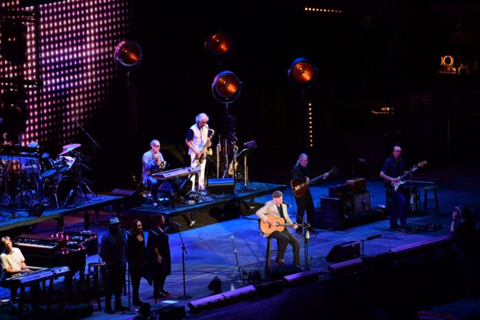 BOSTON, MA – AUGUST 11: James Taylor and Bonnie Raitt at Fenway Park on August 11, 2017 in Boston, Massachusetts. (Photo by Michael Ivins for James Taylor)