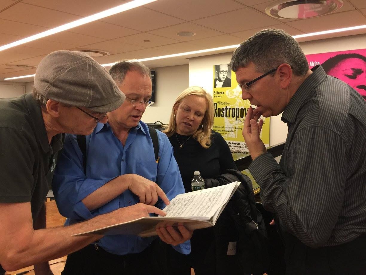James and Kim with Kent Tritle (Director, Oratorio Society of New York) and music librarian Ray Tarantola.  (Photo: Ellyn Kusmin)