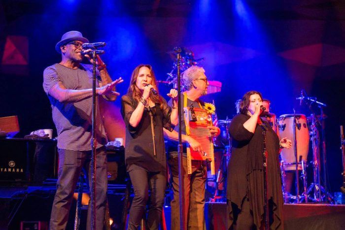 Arnold, Kate and Andrea are joined by Luis Conte on washboard. (Photo: Michael Lutch)