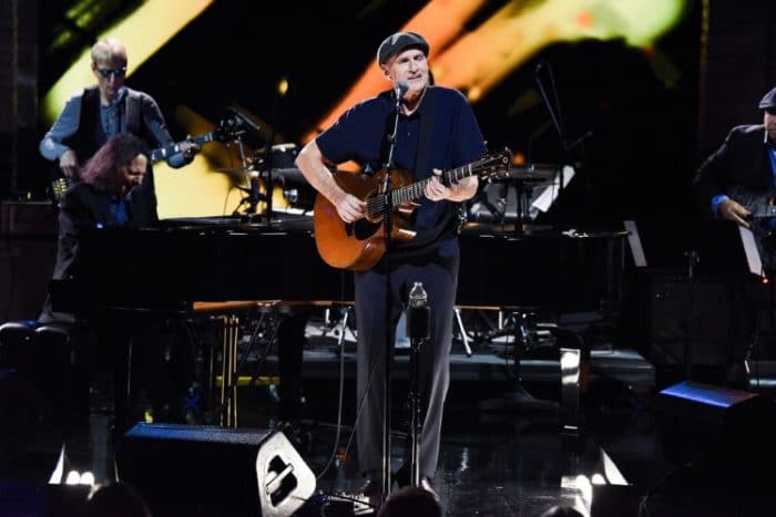 The Late Show with Stephen Colbert and guest James Taylor during Sunday’s February 3, 2019 show. Photo: Scott Kowalchyk/CBS ©2019 CBS Broadcasting Inc. All Rights Reserved.