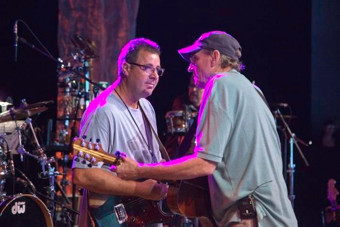 James and Vince Gill rehearse at Tanglewood, 2011. Photo by Michael Lutch.