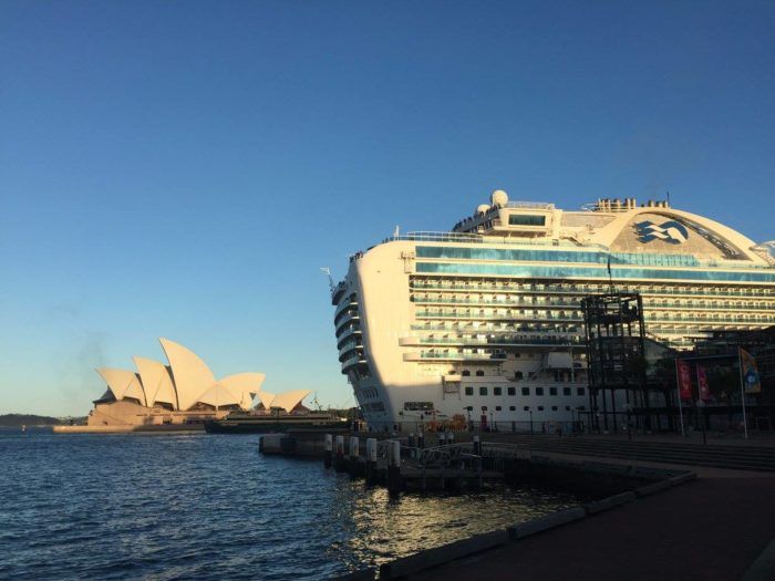 A massive cruise ship docked at Sydney Harbor. (Photo: James Taylor)