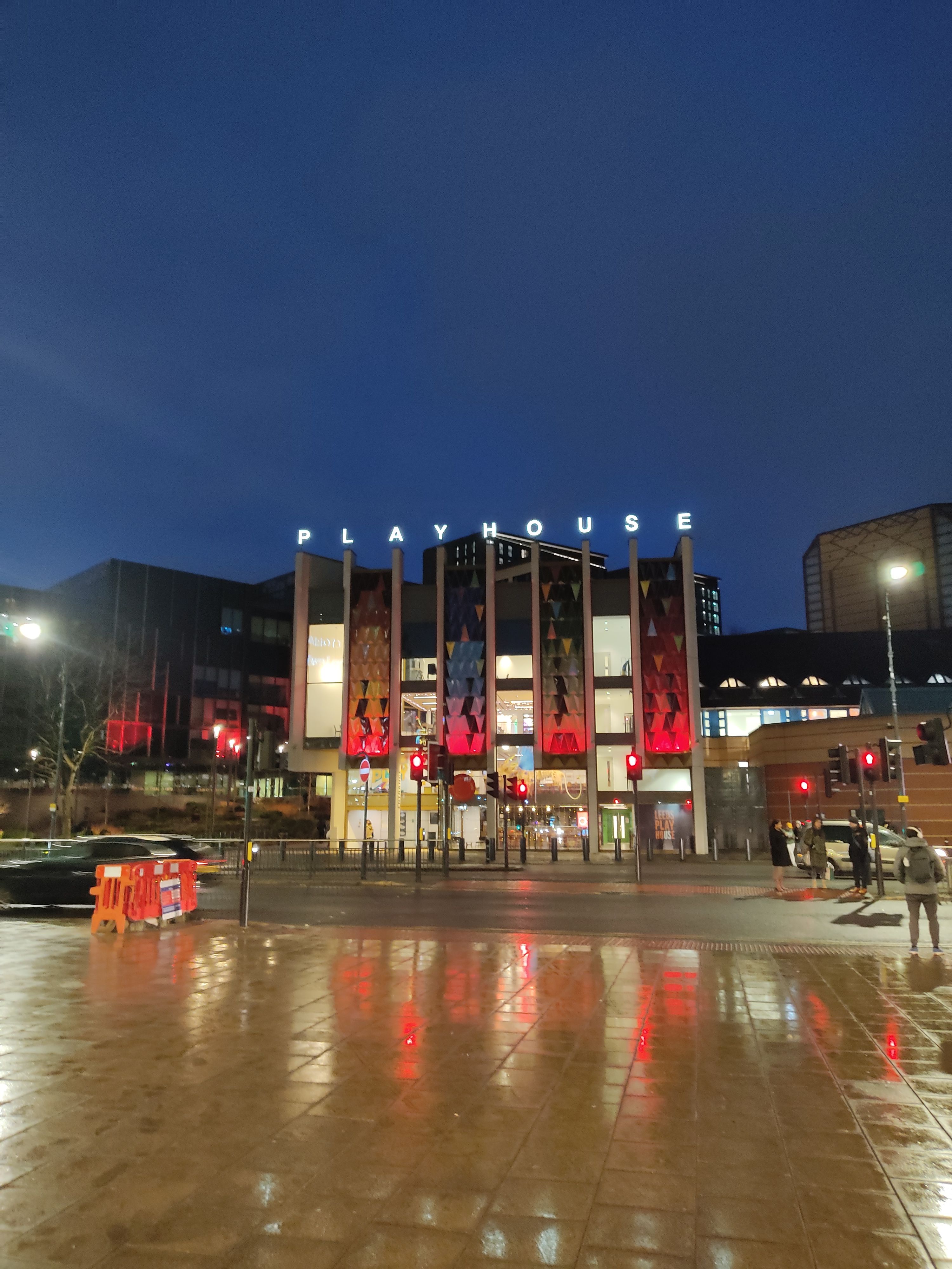 Leeds Playhouse, the conference venue, at night