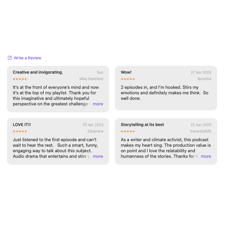 Apple Podcast Reviews for CCOST (screenshot of 5-star reviews)