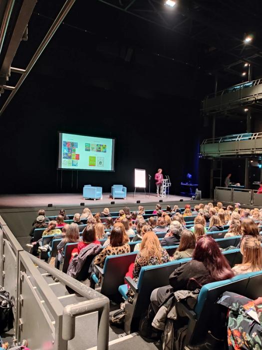 Joseph Coelho giving a keynote at the Family Arts Conference 2024