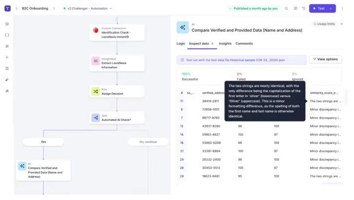 Screenshot of product output