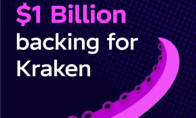 A purple tentacle with the text $1 billion backing for Kraken