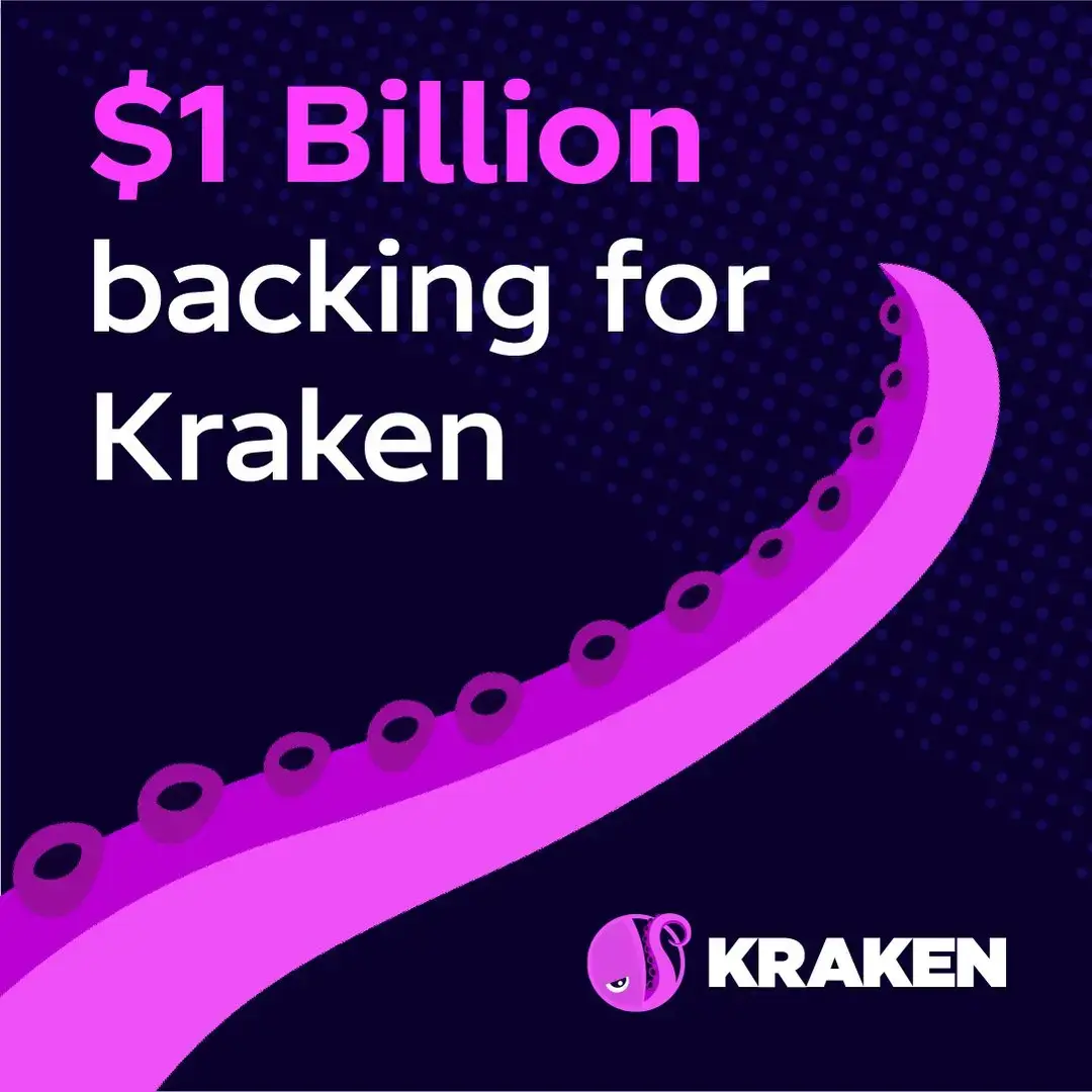 A purple tentacle with the text $1 billion backing for Kraken