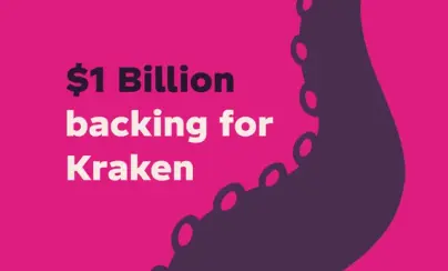 A purple tentacle with the text $1 billion backing for Kraken