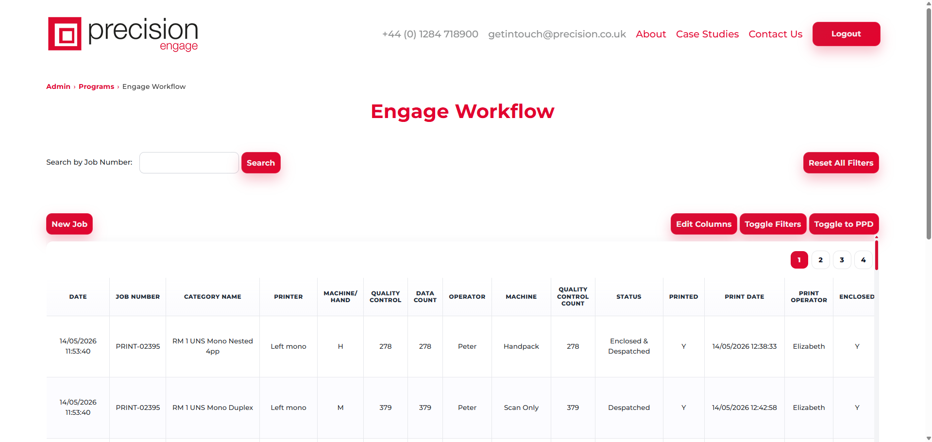Snapshot of Precision Engage workflow 