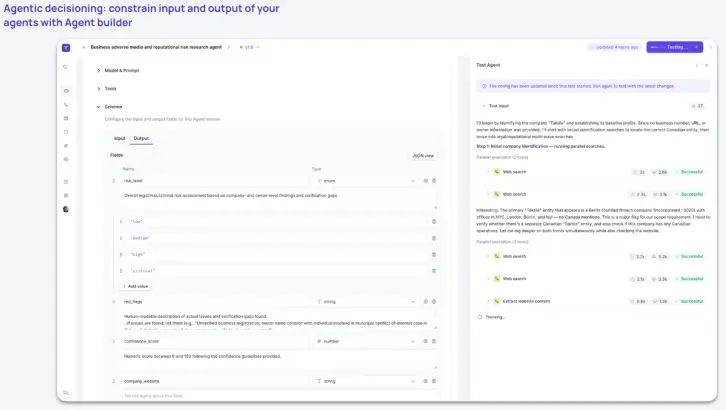 Screenshot of product output