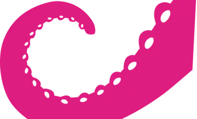 Bright pink curled octopus tentacle with suckers.
