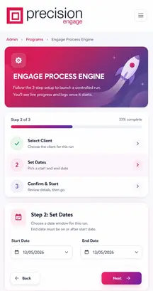 Snapshot of Precision Engage product