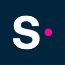 White uppercase S and a pink dot on a dark blue background.