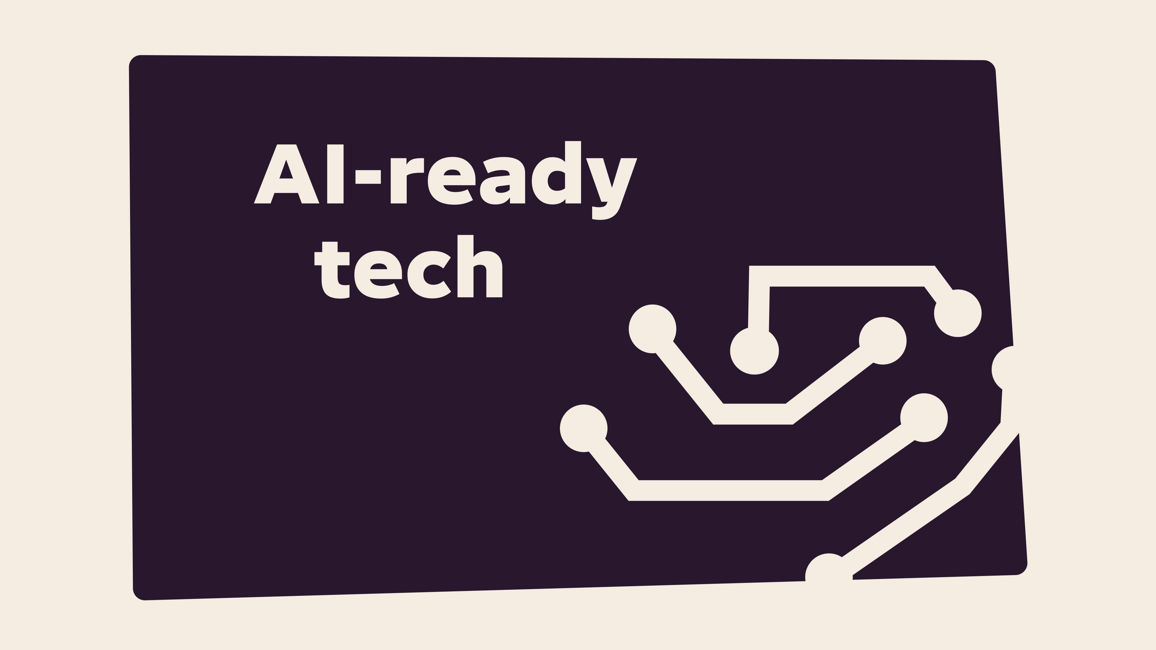 Illustration with the title "AI-ready tech" on a dark purple card, featuring a circuit board icon representing artificial intelligence.