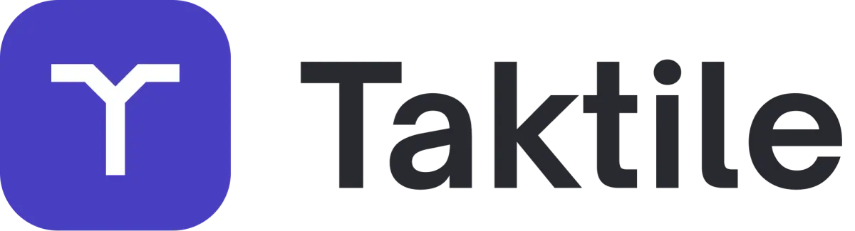 Taktile logo with a white Y-shaped icon on a purple background.