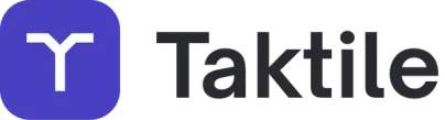 Taktile logo with a white stylized 'Y' on a purple rounded square, next to the word 'Taktile'.