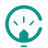 Teal icon of a lit lightbulb within a C-shape.