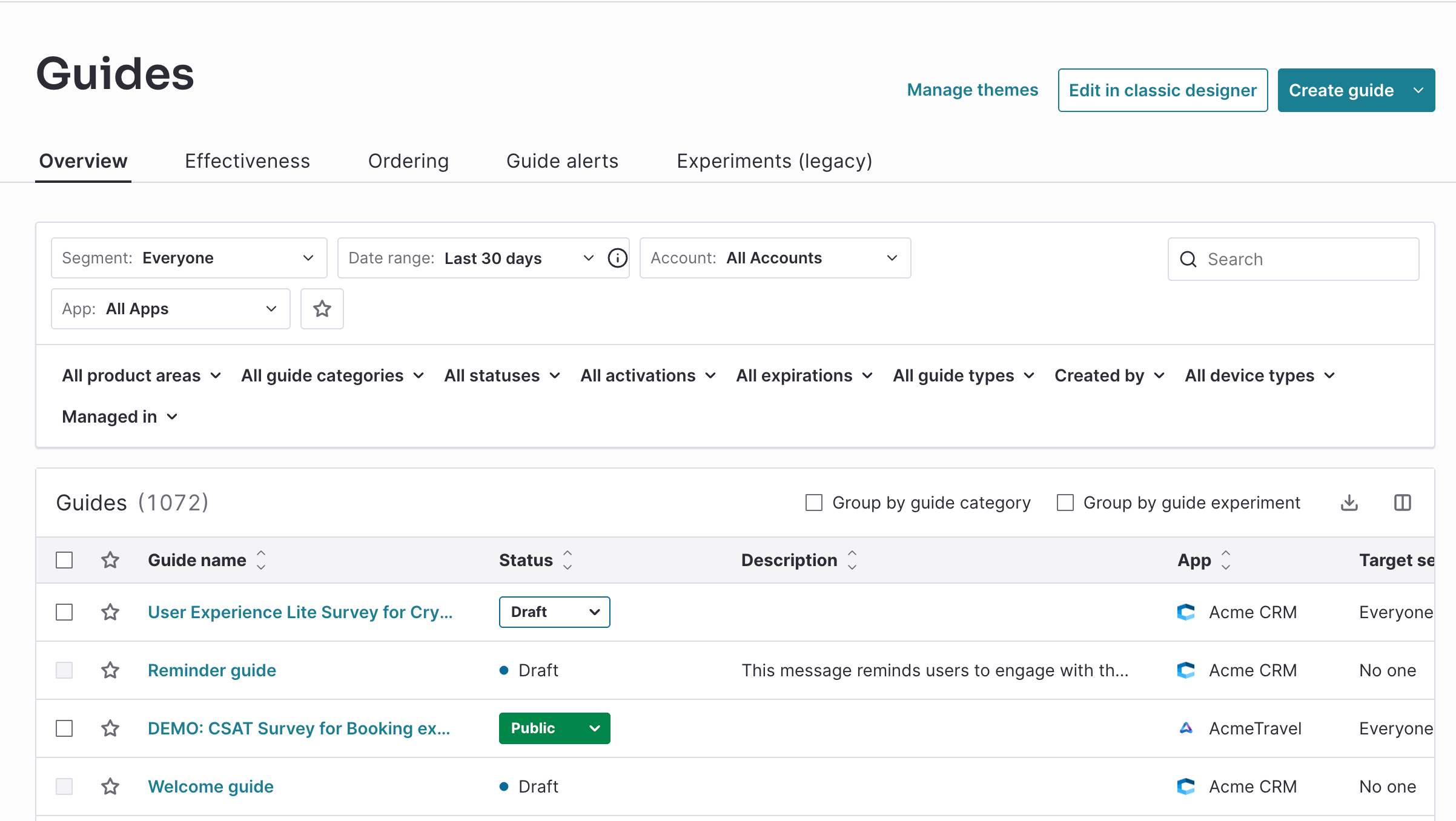 Screenshot of product output