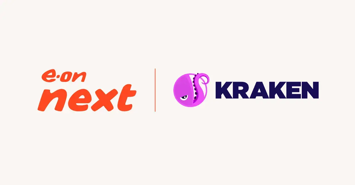 e.on next logo and Kraken logo with purple octopus icon, separated by a vertical line.