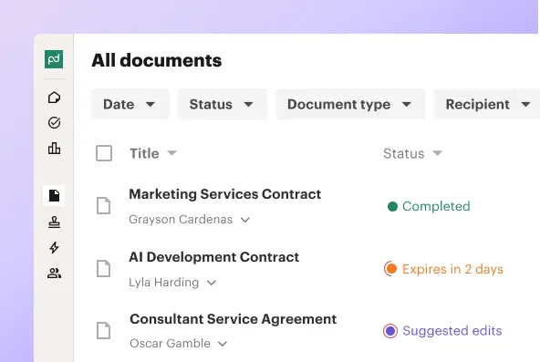 Screenshot of PandaDoc product output