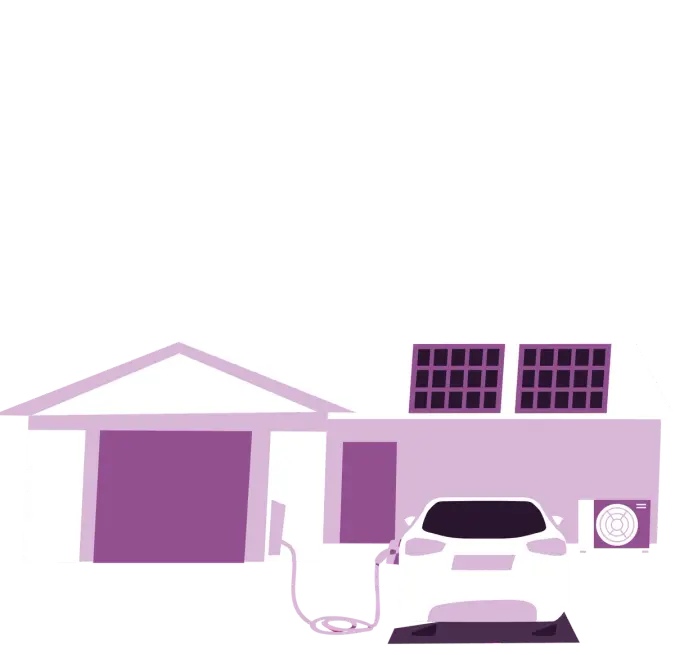 House with solar panels on the roof and an electric car charging.