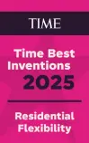 A graphic with text "TIME Best Inventions 2025: Residential Flexibility" on a pink background.