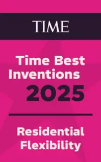 A graphic with text "TIME Best Inventions 2025: Residential Flexibility" on a pink background.