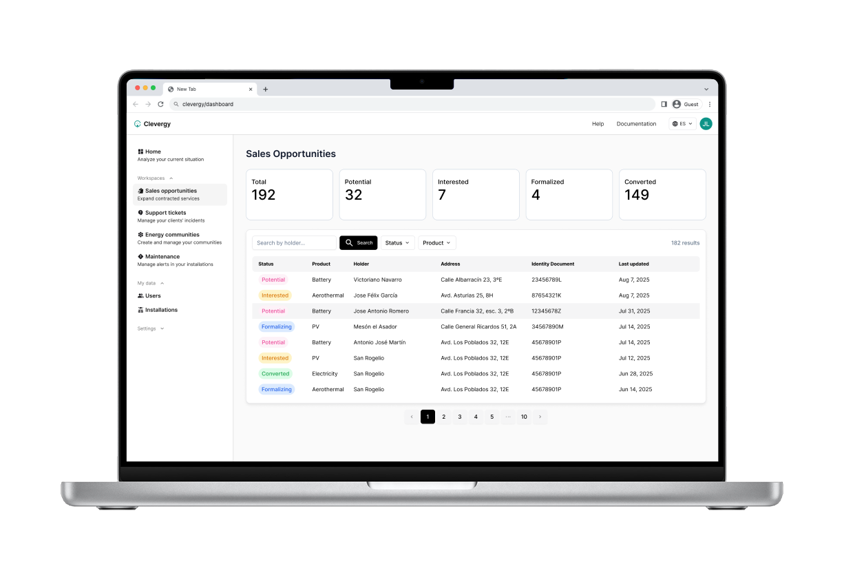 Screenshot of Clevergy product