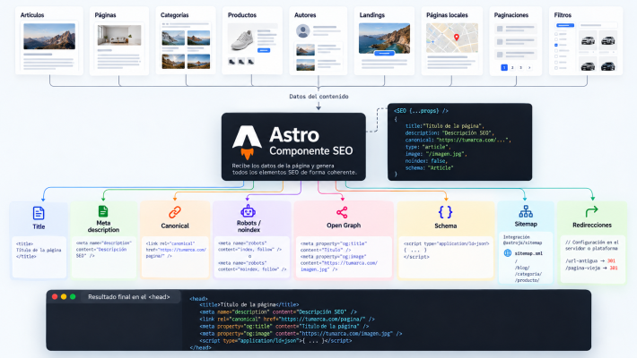 Arquitectura de un componente SEO centralizado para gestionar metadatos en una web construida con Astro.