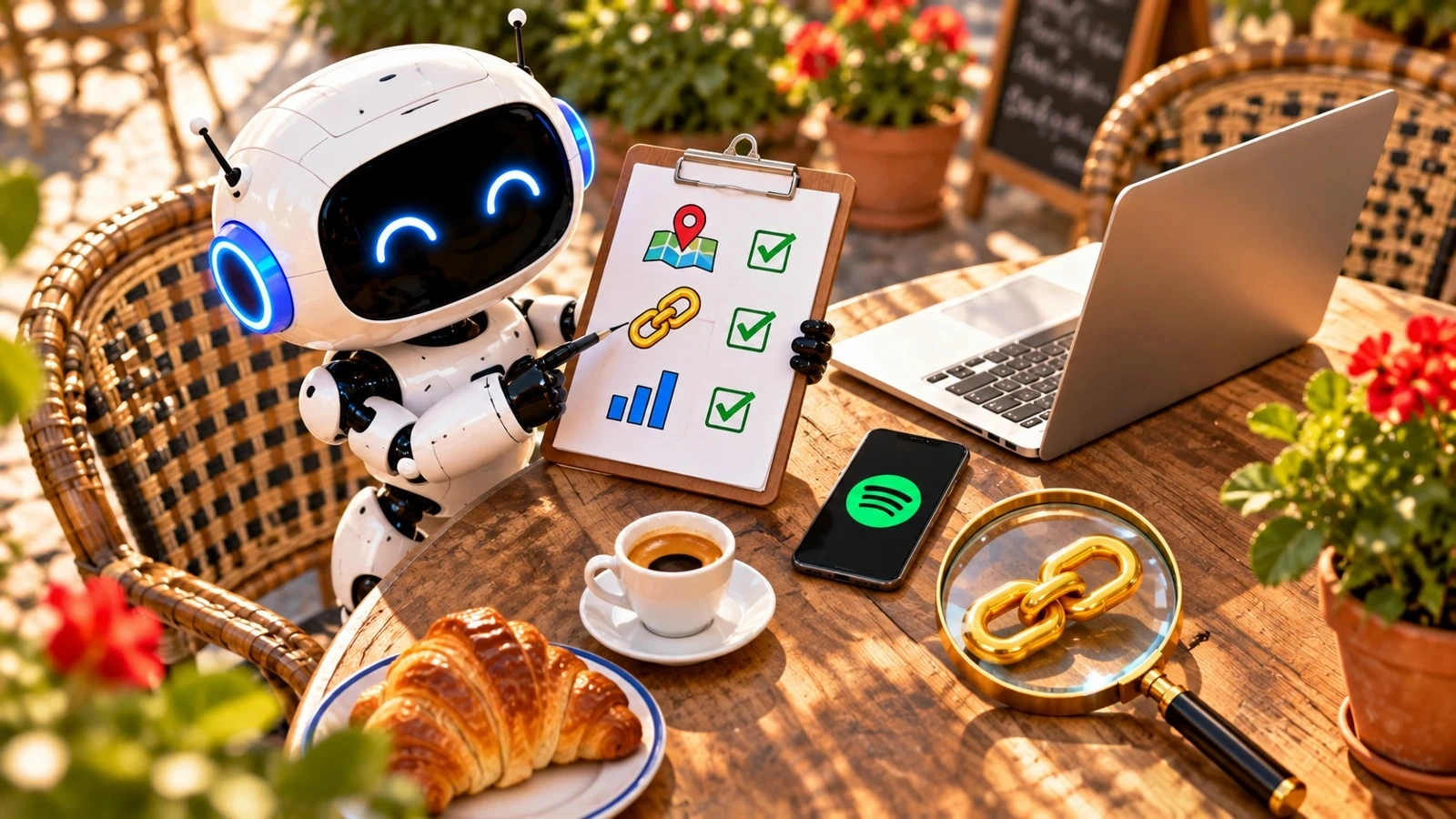 Robot revisa destino, enlace y medición en una lista de comprobaciones.