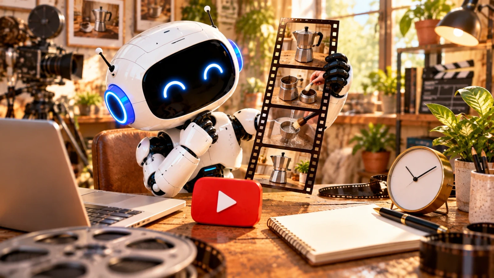 Robot revisa fotogramas de una demostración en una mesa de edición.