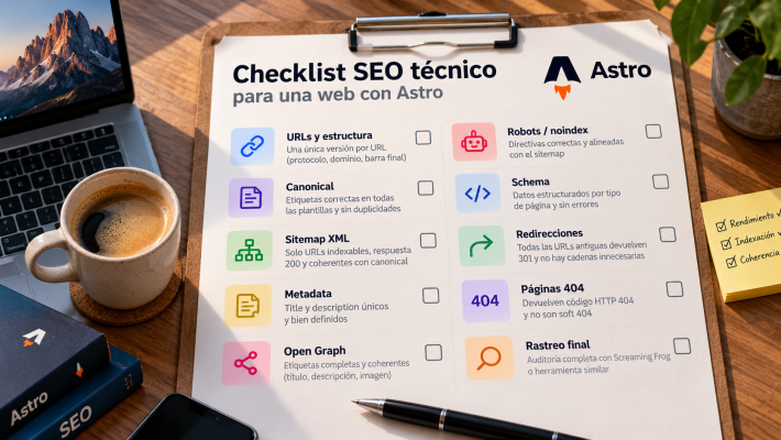 Checklist SEO técnico para revisar una web creada con Astro antes de publicarla.