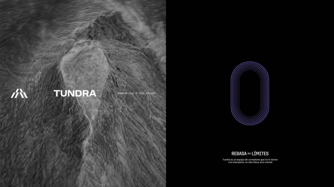 Textura de montaña con el logotipo y una pista ovalada en violeta