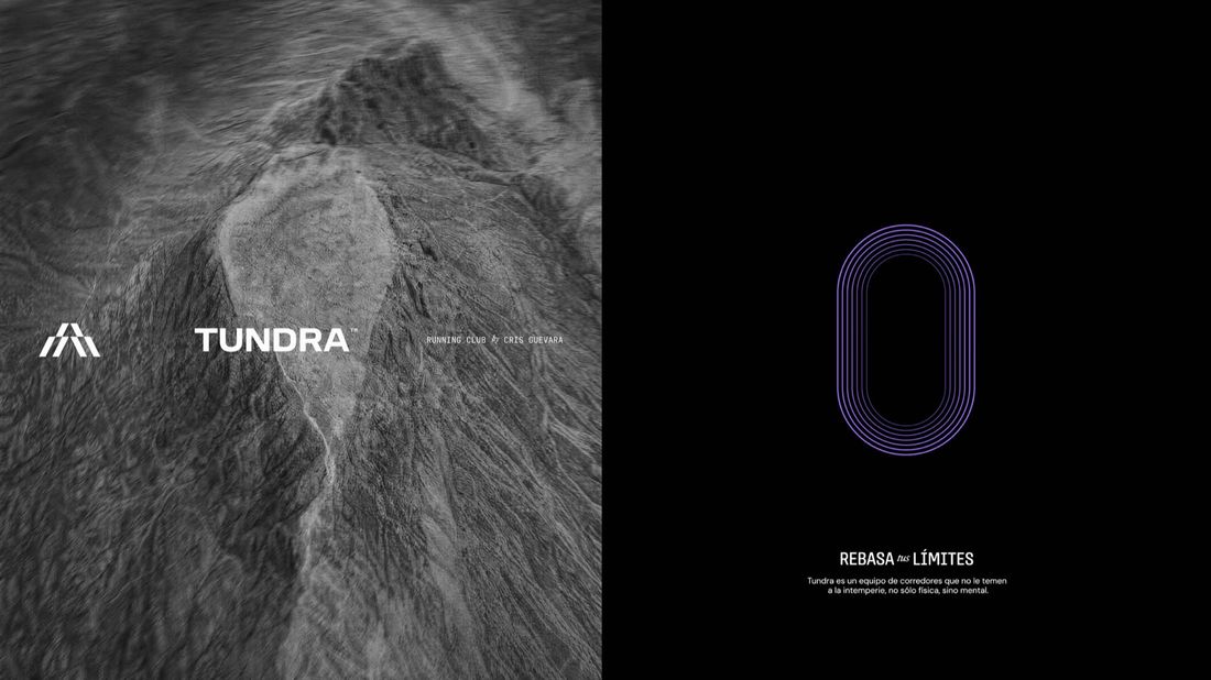 Textura de montaña con el logotipo y una pista ovalada en violeta