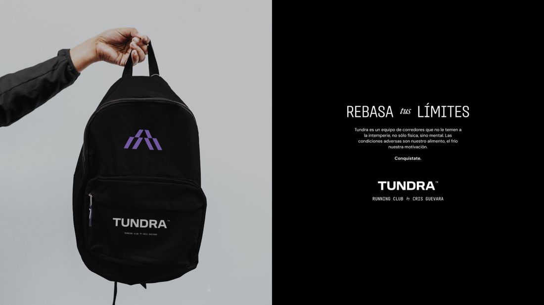 Mochila negra de Tundra y pieza con el titular Rebasa tus límites