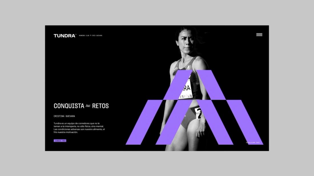 Sitio web de Tundra con una atleta y el titular Conquista tus retos