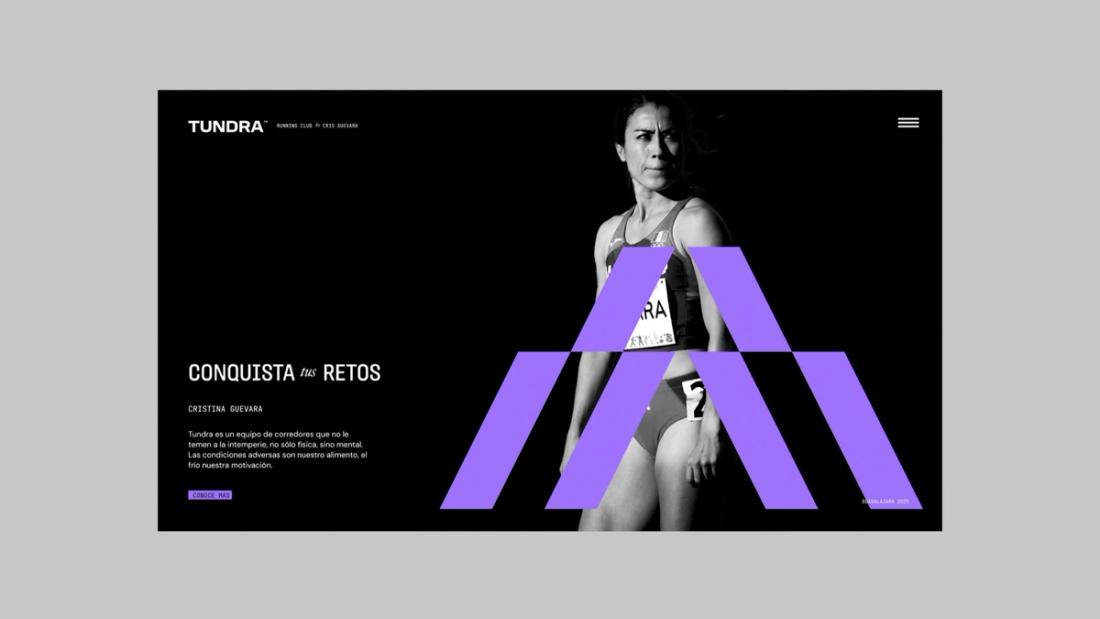 Sitio web de Tundra con una atleta y el titular Conquista tus retos