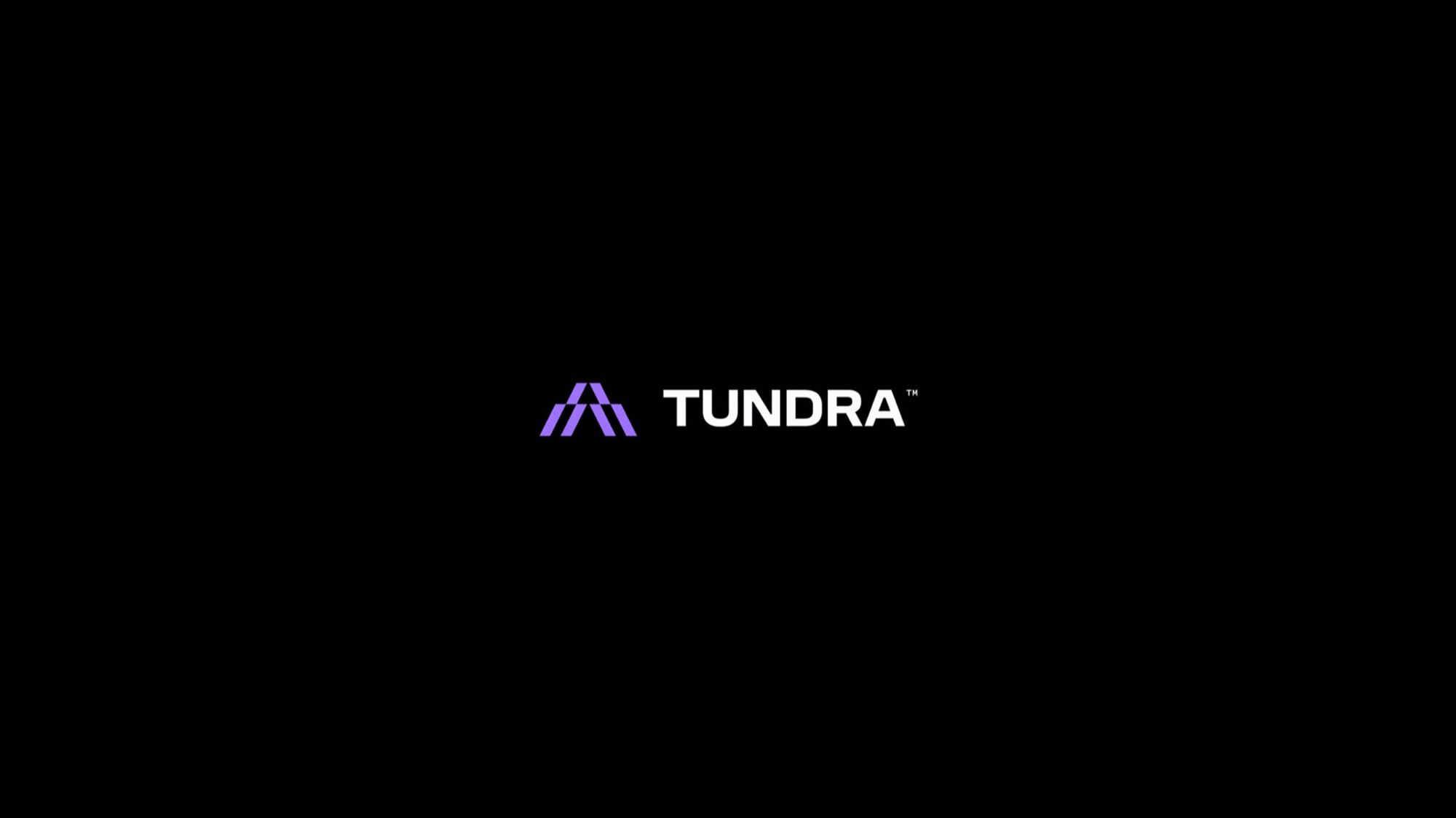 Logotipo de Tundra con su símbolo violeta sobre fondo negro
