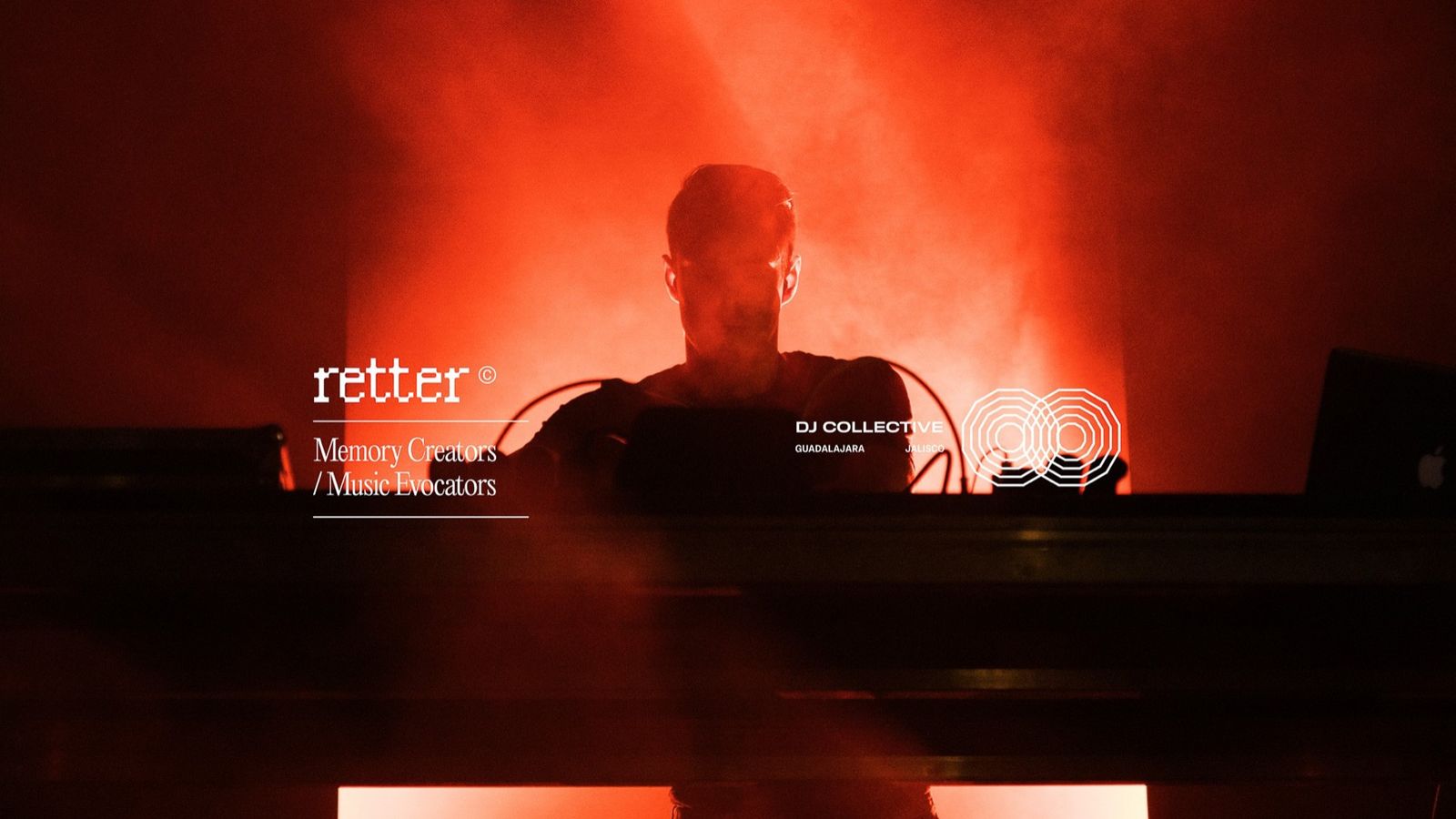 Logotipo de Retter sobre la silueta de un DJ iluminado en rojo