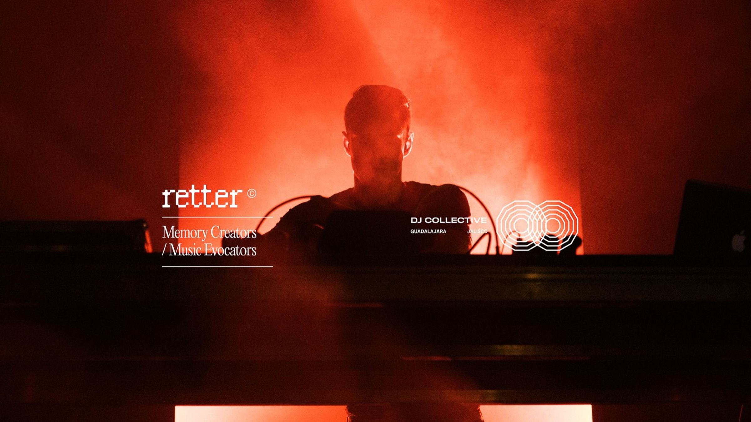 Logotipo de Retter sobre la silueta de un DJ iluminado en rojo