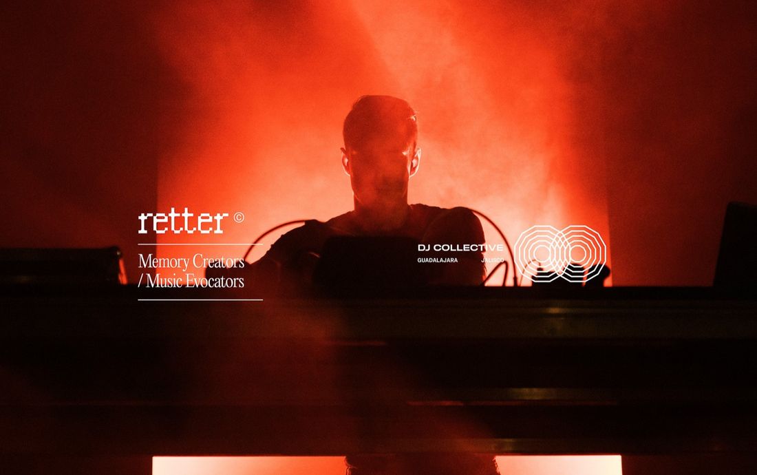 Logotipo de Retter sobre la silueta de un DJ iluminado en rojo