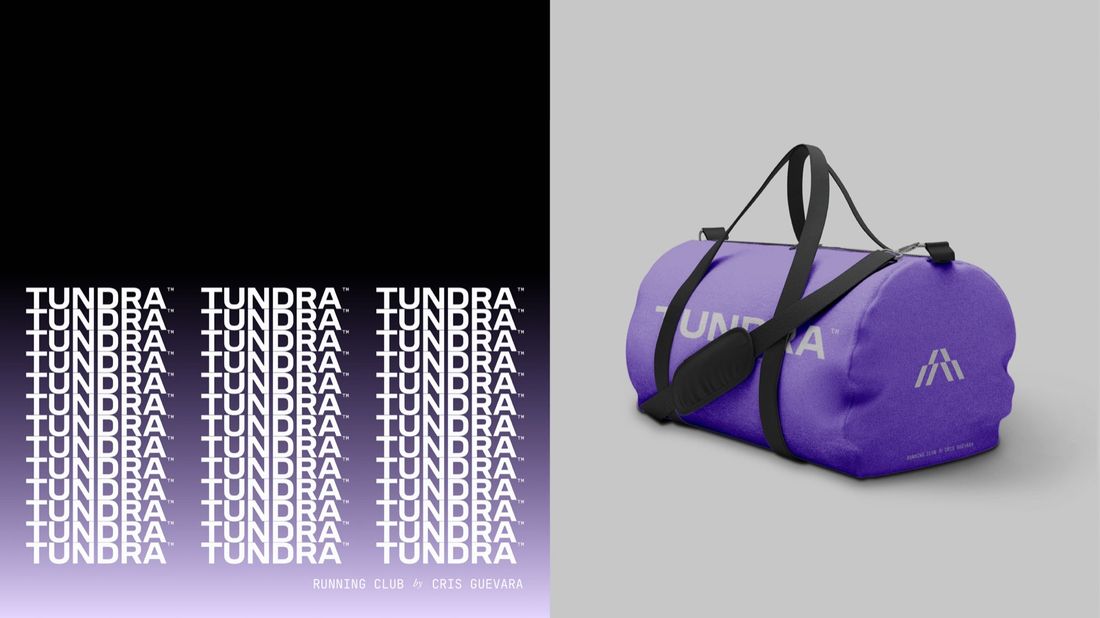 Patrón tipográfico de Tundra y maleta deportiva violeta