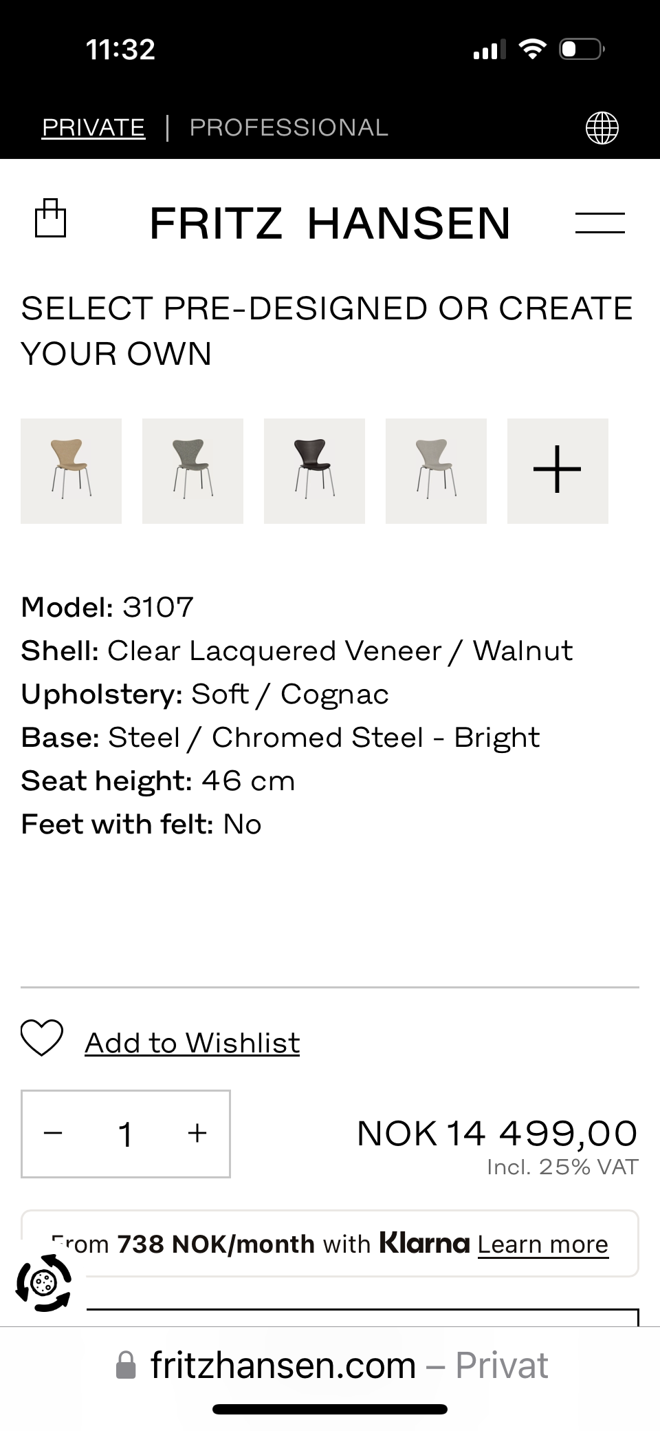 Fritz Hansen custom made 3107 i valnøtt – bilde 5