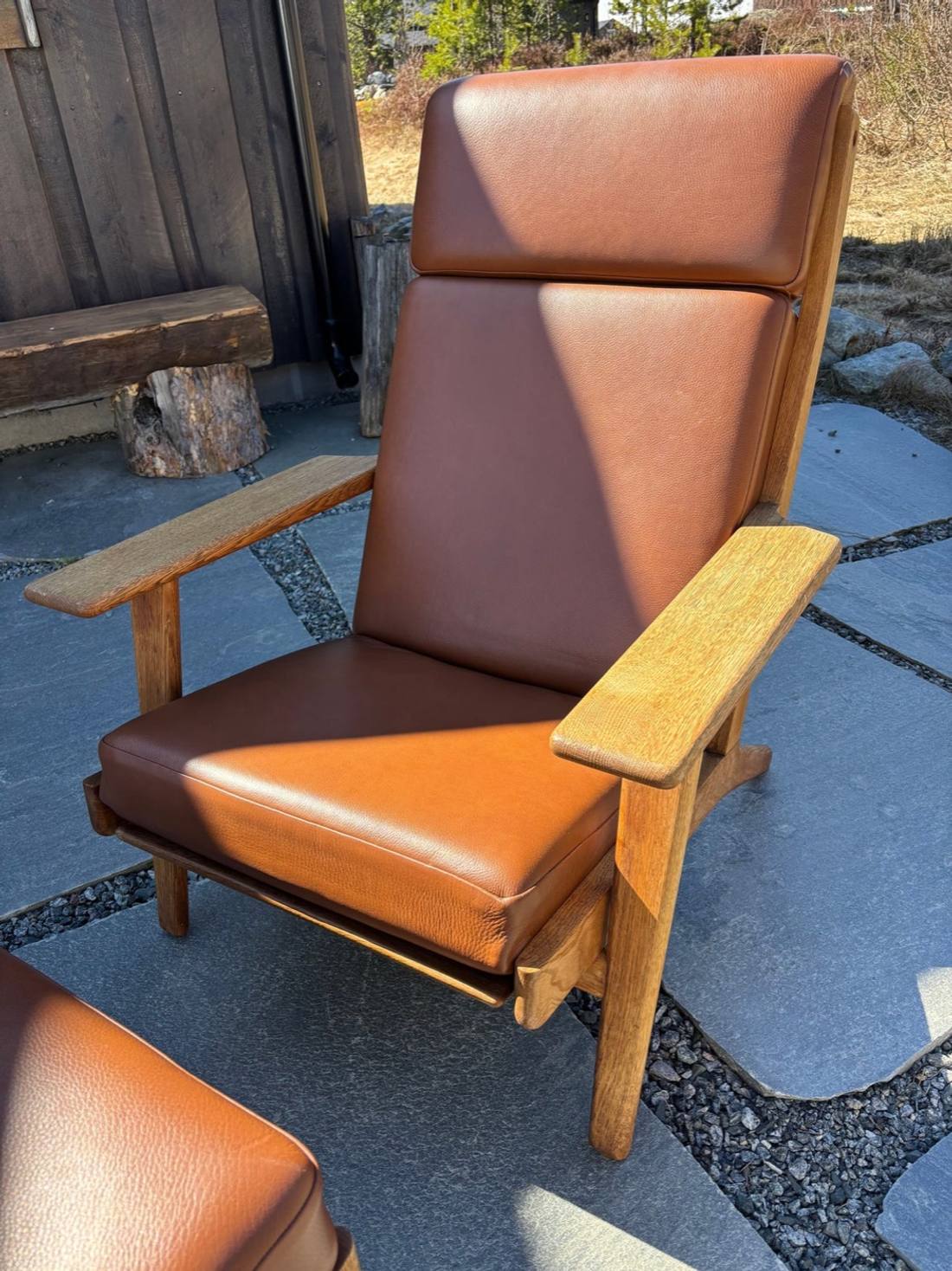 GE 290A lenestol med skammel, nyere polstring – bilde 4