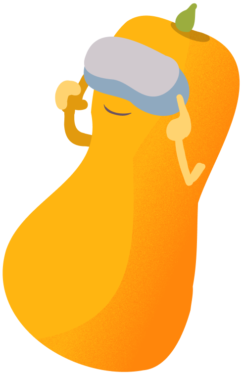 A butternut squash character wearing a virtual-reality headset.