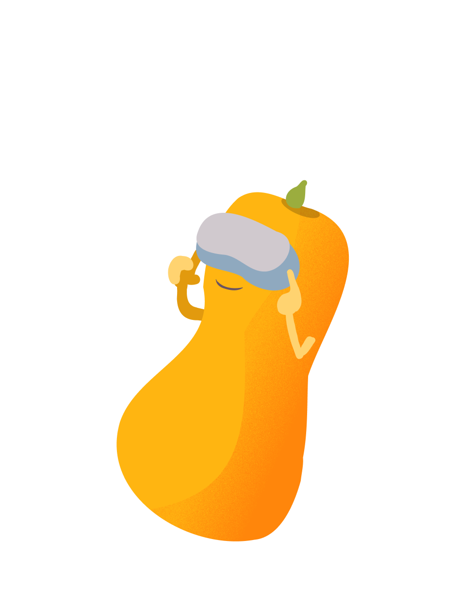 A butternut squash character wearing a virtual-reality headset.