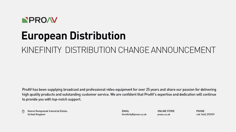 Kinefinity European Distribution Change Announcement